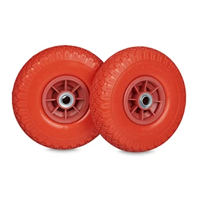 Abbildung von Relaxdays 2X Sackkarrenrad, 3.00 4 Zoll, 260x85 mm, pannensichere Vollgummireifen, 20mm Achse, bis 80 kg belastbar, rot