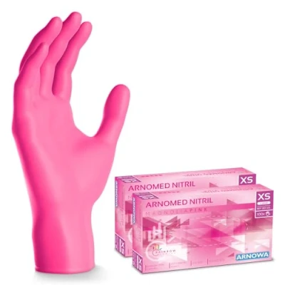 Abbildung von 1000x ARNOMED Einweghandschuhe Pink 10x100 Stk, Einmalhandschuhe XS, Nitril Handschuhe Einweg, Nitrilhandschuhe puderfrei, Gummihandschuhe Einweg Schutzhandschuhe in S, M, L, XL