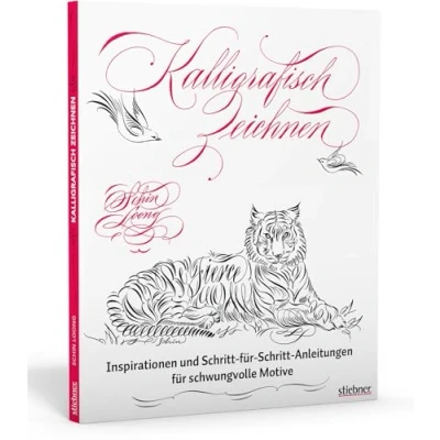 Abbildung von Kalligrafisch Zeichnen. Die Kunst des schönen Schreibens modern interpretiert. Kalligraphie lernen mit praktischen Übungen für kreative Zeichnungen, persönliche Einladungskarten und meditatives Malen