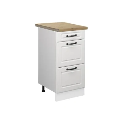 Abbildung von Vicco Küchenunterschrank R Line, Weiß Landhaus/Weiß, 40 cm mit Schubladen, AP Eiche