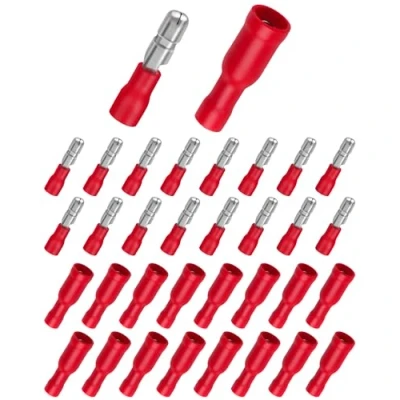 Abbildung von 100 Stück 0.5 1.5mm² Kabelschuhe, Bolatus Rundstecker Rot und Rundsteckhülsen Quetschverbinder Isolierte Steckverbinder für Kfz