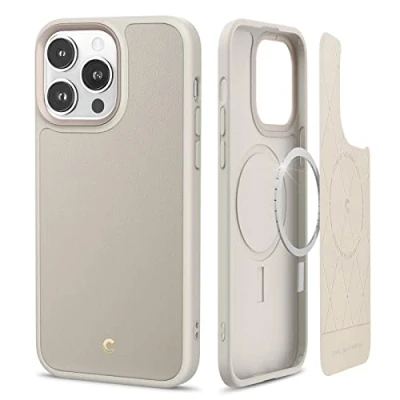 Abbildung von CYRILL von Spigen Kajuk Mag [kompatibel mit iPhone 14 Pro Max] Magnetisches kabelloses Laden Premium Lederhülle Schutzhülle Cream