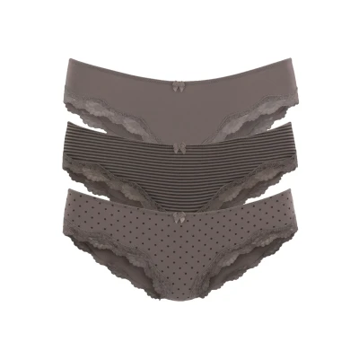 Abbildung von Lascana 3 PACK Bikinihose Taupe gepunktet gestreift uni, Damen, Größe: 32/34, uni