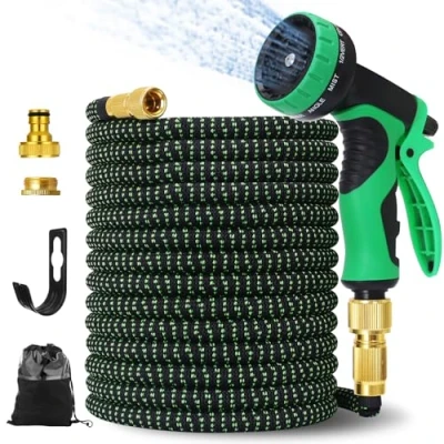 Abbildung von Flexibler Gartenschlauch 30m/100FT,knickfrei,Garden Hose Schlauch mit 10 Funktions Spray,Strapazierfähiger 3 lagiger Latex Wasserschlauch 3/4 Zoll und 1/2 Zoll,