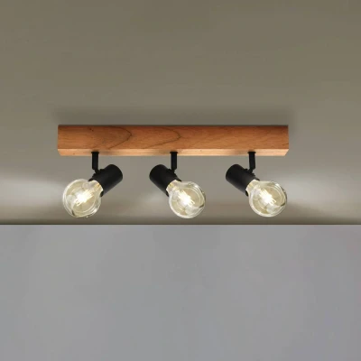 Abbildung von EGLO Deckenlampe Townshend 3, 3 flammiger Vintage Deckenspot im Industrial Design, Retro Lampe aus Stahl und Holz, schwarz, braun, E27 Fassung, FSC zertifiziert
