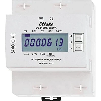 Abbildung von Elektrizitätszähler digital direkt 3F+N 80A Impulsausgang 1000 Imp/kWh nicht MID zugelassen, 70 mm breit, Din Schiene