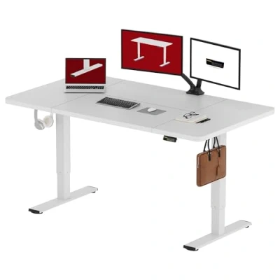 Abbildung von SANODESK Höhenverstellbarer Schreibtisch 160 x 60 cm mit Memory Funktion, Elektrischer Steh Sitz Tisch für Heimbüro, Ergonomischer Computertisch Modernem Design und Vierteiliger Tischplatte, Weiß