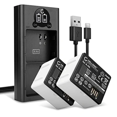 Abbildung von CELLONIC 2X Ersatzakku A 4A, 308 10069 01 Ersatz Akku für Arlo Pro 4, 3, Ultra, Ultra 2 Sicherheitskamera Überwachungskamera 4800mAh + Dual Ladegerät mit Display, Alarmanlage Batterie