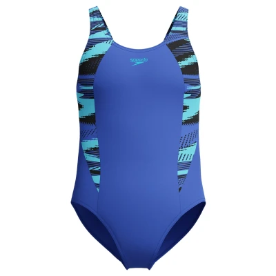 Abbildung von Speedo HyperBoom Splice Muscleback Swimsuit Swim Training Chlorine Resistant Quick Drying Stretch Fabric Comfort Fit 1 Piece Badeanzug für Mädchen, Cobalt Pop, 7 Years 8