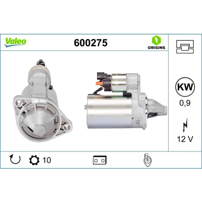 Abbildung von VALEO 600275 Anlasser 12V 0,9kW 10 75mm HYUNDAI: i10 II Schrägheck, i20 Coupe, KIA: Rio 3, III Kasten / Schrägheck