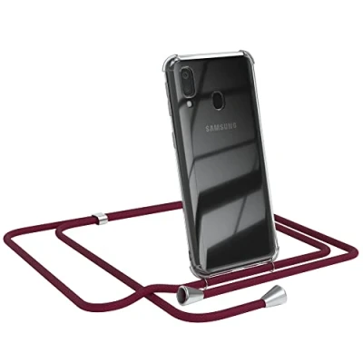 Abbildung von EAZY CASE Handykette kompatibel mit Samsung Galaxy A40 Handyhülle Umhängeband, Handykordel Schutzhülle, Silikonhülle, Hülle Band, Stylische Kette für Smartphone, Burgunder Rot