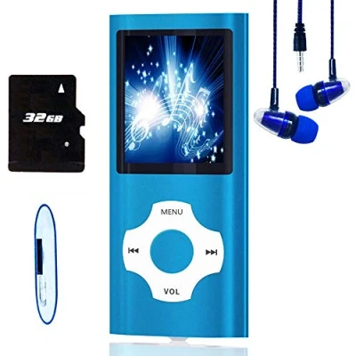 Abbildung von Hotechs MP3 Player/MP4 Player, Player mit 32 GB Speicherkarte, schlankes Design, digitales LCD Display, 4,6 cm (1,8 Zoll) FM Radio