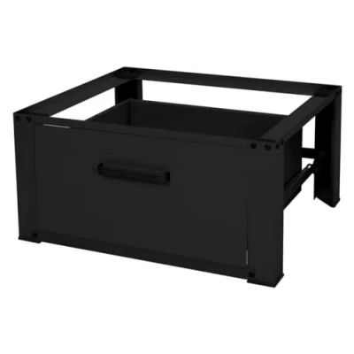 Abbildung von ML Design Waschmaschinen Untergestell mit Schublade 63x54cm Stahl Schwarz bis 150kg, Unterschrank, Stabiler Waschmaschinensockel, H=31,5cm Podest Erhöhung Unterbau Trockner/Kühlschrank