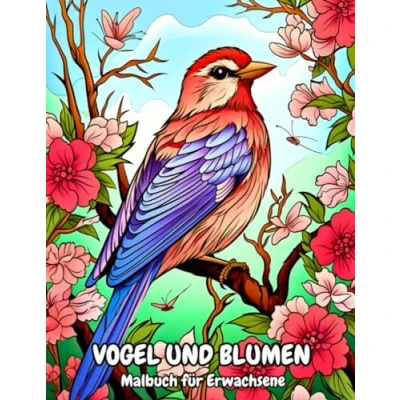 Abbildung von VOGEL und Blumen Malbuch für Erwachsene: komplizierte Bilder mit Vögeln zur Entspannung zum Stressabbau