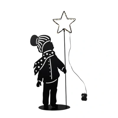 Abbildung von LED Metall Weihnachts Aufsteller Kind mit Stern Timer 60 cm Deko Silhouetten Bild warm weiß beleuchtet Batterie betrieben Weihnachten Advent Winter Garten Beleuchtung