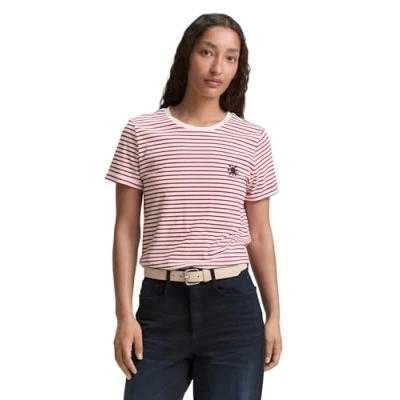 Abbildung von TOM Tailor MIT Streifenmuster Tshirt print, Damen, Größe: Large, Red white irregular stripe