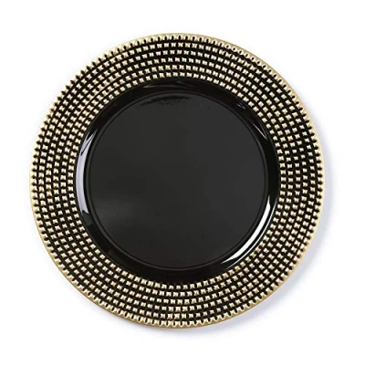 Abbildung von INGE GLAS® Dekoteller, Dekoteller Kunststoff mit Nieten am Rand 33cm schwarz / Gold