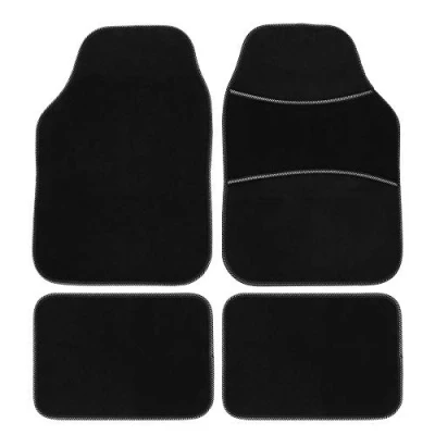 Abbildung von JVL 01 927SI Universal Fußmatten Set, PVC Rückseite, Schwarz/Silber, 4 teilig