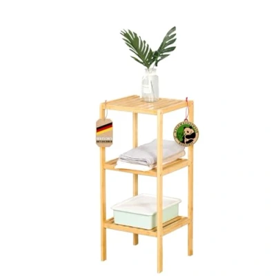 Abbildung von Floordirekt Bambus Regal, schmales Standregal für Badezimmer, Schlafzimmer, Wohnzimmer, Holzregal mit 3/5 Etagen, Regal Größe 34 x 33 80 cm (Lowa) (3 Etagen)