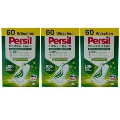 Abbildung von Persil Power Bars Universal Waschmittel (3 x 60 Waschladungen), vordosiertes Vollwaschmittel in nachhaltiger Verpackung, für hygienisch reine Wäsche bereits ab 20 C