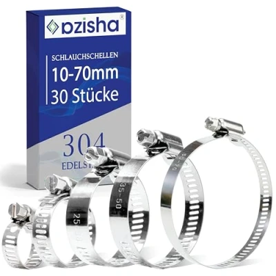 Abbildung von AZISHA Schlauchschellen Set 10 70mm 30 Stücke 304 Rostfrei Edelstahl Einstellbare W4 Schraubschelle, Schlauchklemmen für Pool, Garten, Gas, Wasser, Waschmaschine