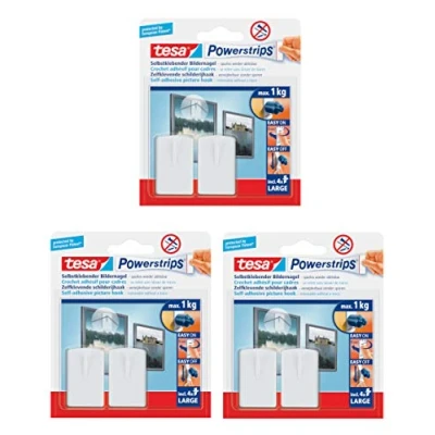 Abbildung von tesa Powerstrips Bildernägel, selbstklebend, Weiß, 6 Stück
