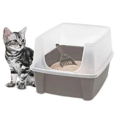 Abbildung von Iris Ohyama Katzenklo mit Schaufel, bis 7 kg, Taupe, offen, ohne Deckel, Katzentoilette, hoher abnehmbarer Rand, Für große Katzen, Kätzchen, Toilet, xxl Toilette, BPA frei, Cat Litter Box, CLH 12