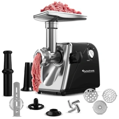 Abbildung von TurboTronic by Z Line Fleischwolf 2000 W Edelstahlklinge Metallgetriebe mit Spritzgebäckvorsatz Mett, Wurstfüller Hackfleisch Kebbeh Meat Grinder Mincer beste Zerkleinerer