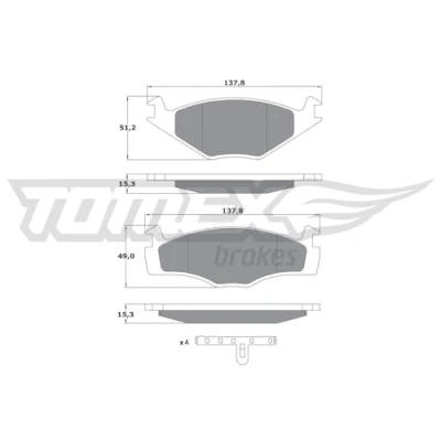 Abbildung von TOMEX brakes TX 10 14 Bremsbelagsatz Vorderachse mit Zubehör VOLKSWAGEN: GOLF 2, Polo II Coupe, Scirocco II, SEAT: Ibiza Cordoba I Vario