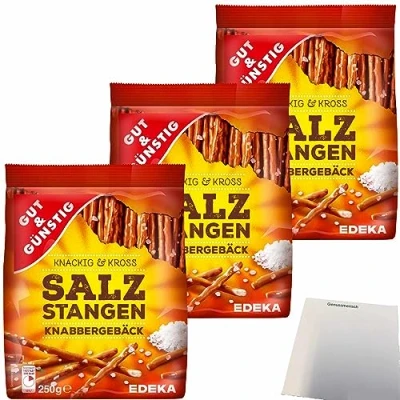 Abbildung von Gut&amp;Günstig Salzstangen Knabbergebäck Knackig &amp; Cross mit Meersalz 3er Pack (3x250g Packung) + usy Block