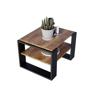 Abbildung von Couchtisch KAJA 63 rechteckiger Kaffeetisch aus Holz Modern Teetisch x 54 44cm massiv und stabil (Halifax Eiche/Schwarz)