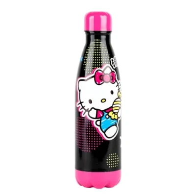 Abbildung von Konix Hello Kitty Kühlflasche Edelstahl 500 ml Süßigkeitenmotiv Schwarz