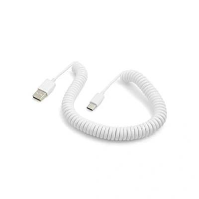 Abbildung von System S USB Type C 3.1 zu 2.0 Spiralkabel Datenkabel Ladekabel Adapter Kabel 100 200 cm weiß