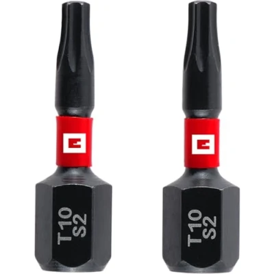 Abbildung von Original Einhell Impact Bits, 2 tlg., 25 mm, T10 (S2 Stahl, Torsionszone, effiziente Kraftübertragung, roter Farbring, C 6.3 Schaft)