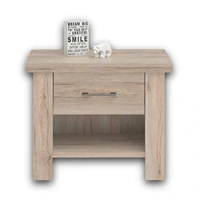 Abbildung von LUCA KOMFORT Eleganter Nachttisch im Landhausstil Stilvoller Nachtschrank mit Schubladen in Eiche San Remo für Ihr Bett 60 x 49 42 cm (B/H/T)