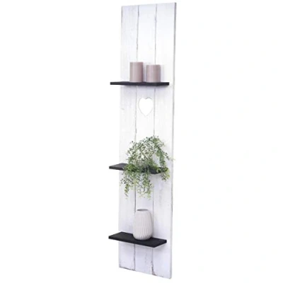 Abbildung von Mendler Wandregal HWC C92, Wandpaneel Holzregal Regal, 3 Ebenen 150x33x13cm Massivholz Vintage weiß/dunkelgrau Shabby