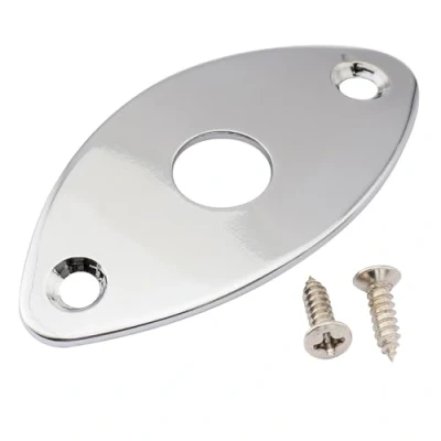 Abbildung von Musiclily Pro Stahl Gebogen Ovale Buchsenplatte Jack Plate für E Gitarre und Bass, Chrom