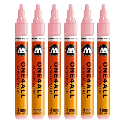 Abbildung von Molotow One4All 227HS Acryl Marker (4,0 mm Strichstärke, hochdeckend und permanent, UV beständig, für fast alle Untergründe) 6 Stück Farbe 207 powder pastell