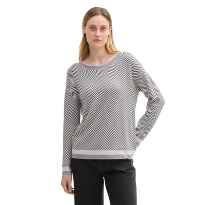 Abbildung von TOM Tailor MIT Lenzing Ecovero Strickpullover, Damen, Größe: Large, Anthrazit knit heringbone