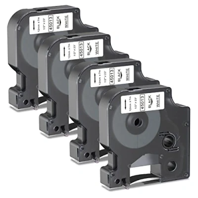Abbildung von Kompatibel mit Etikettenband Ersatz für DYMO D1 12 mm x 7 m 45013 1/2 LabelManager 160 210D 260P 280 360D 420P 450D Etikettendrucker Schwarz auf Weiß,4er Pack (4)