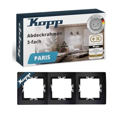 Abbildung von Kopp Paris 3 fach Abdeckrahmen, für senkrechte und waagrechte Installation, IP20, schwarz, matte Oberfläche, 308650065