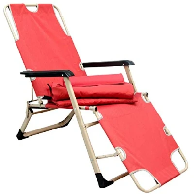 Abbildung von AMANKA Liegestuhl 178x65cm Sonnenstuhl Gartenliege Campingliege Sonnenliege inkl. Auflage Kopfkissen Rot