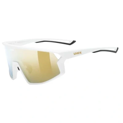 Abbildung von Uvex skyryse Sportbrille für Damen und Herren starker Schutz vor Sonnenstrahlung direkte Rahmenbelüftung weiß matt/gold verspiegelt one size