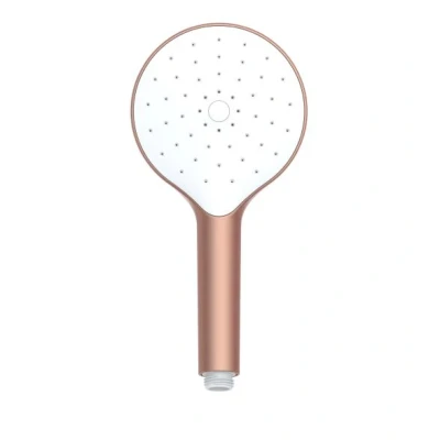 Abbildung von WENKO Duschkopf Automatic Cleaning, Anti Kalk, runde Universal Handbrause mit automatischem Reinigungssystem, belebende Regenwasserdusche, handlicher Brausekopf Ø 12 cm im Metallic Look, ABS Rosé