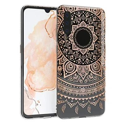 Abbildung von EAZY CASE Handyhülle Silikon mit Kameraschutz kompatibel Xiaomi Mi 9 im Mandala Design, Henna Motiv Hülle, Ultra dünn, Slimcover, Silikonhülle, Backcover, Transparent Rosé Gold