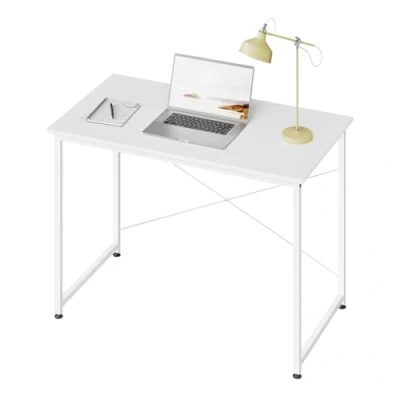 Abbildung von WOLTU Schreibtisch Weiß, Kleiner Computertisch, 100x50x75 cm, Bürotisch eckig, Tisch mit Metallgestell, für Büro Homeoffice Arbeitszimmer Schlafzimmer, aus Holzwerkstoff