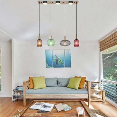 Abbildung von GLOBO LIGHTING Hängeleuchte Hängelampe Pendelleuchte Wohnzimmer Glas 4 Flammig, bunt, retro, modern, ohne Leuchtmittel, Lichtfarbe ist abhängig vom Pendellampe