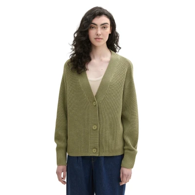 Abbildung von TOM Tailor Denim MIT Vausschnitt Strickjacke, Damen, Größe: XS, Greyish green