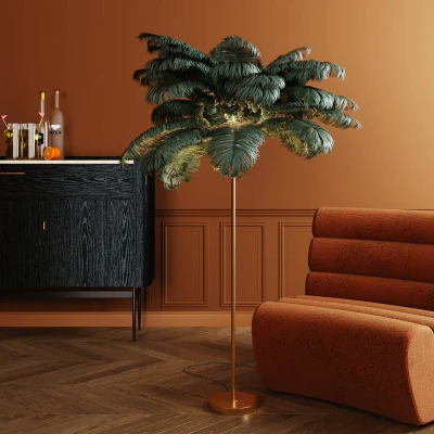 Abbildung von Kare Design Stehleuchte Feather Palm, Grün, 165cm, Federn, Stehlampe für Wohnzimmer, Bodenlampe, Dekoleuchte, Leuchtmittel nicht inklusiv