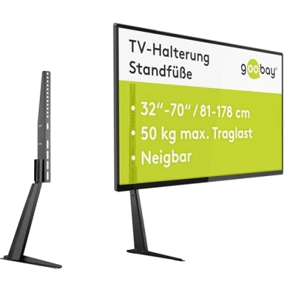 Abbildung von goobay 58525 TV Standfuss für Fernseher und Monitore zwischen 32“ 70 Zoll (81 180cm) / Neigbar Höhenverstellbar/Fernsehständer Flat &amp; Curved bis 50 kg, Schwarz, 32&quot; 70&quot;